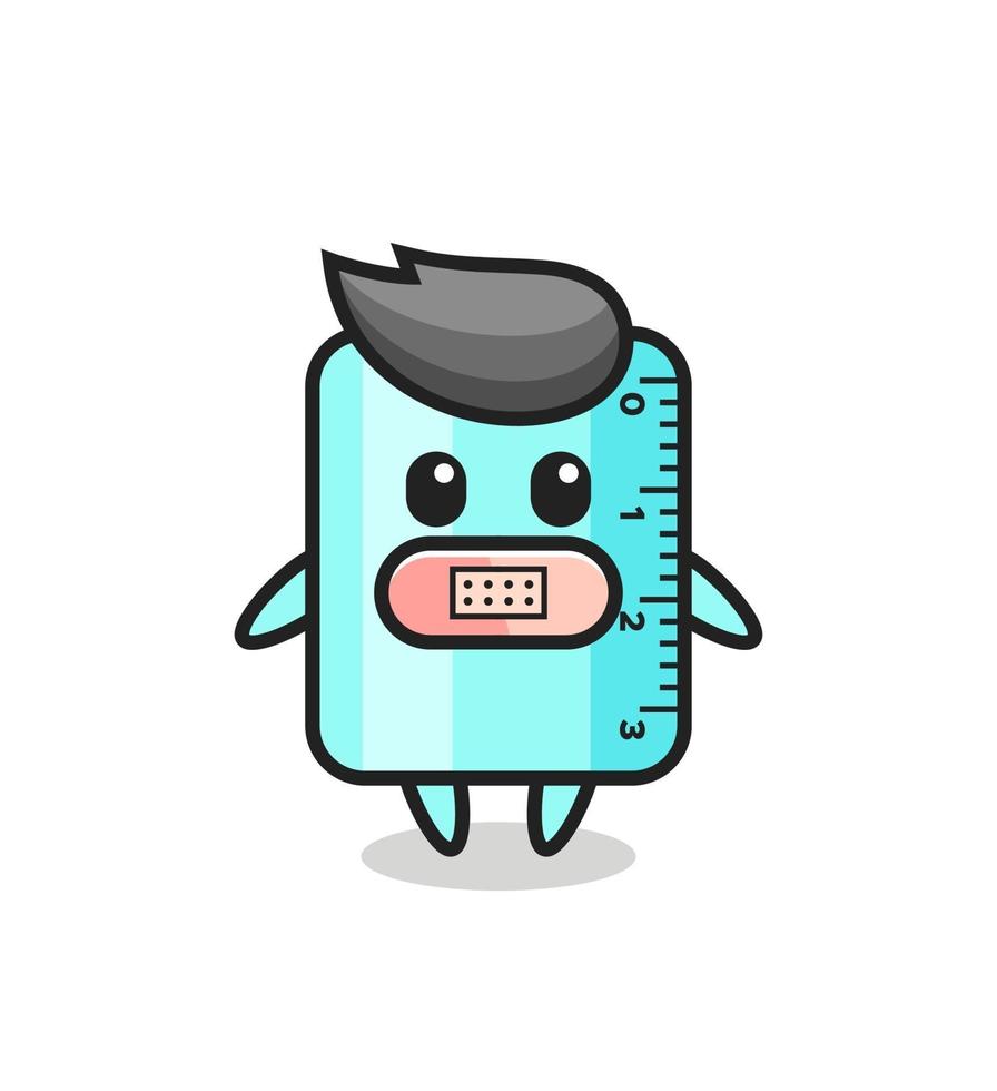 Cartoon Illustration of ruler with tape on mouth vector