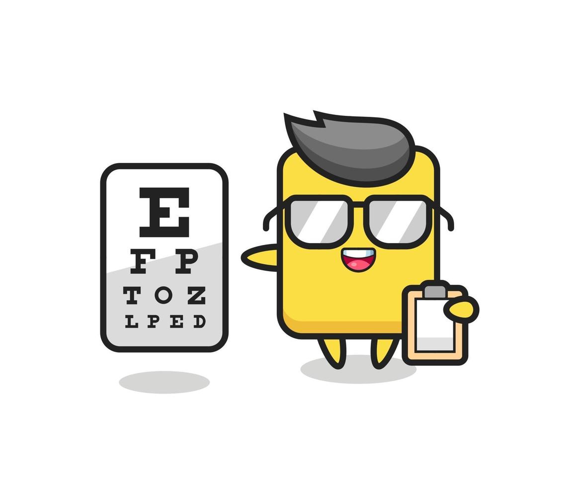 Ilustración de la mascota de la tarjeta amarilla como oftalmólogo vector