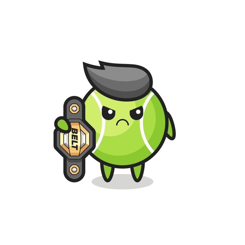 tennis ball mascot character as a MMA fighter with the champion belt vector