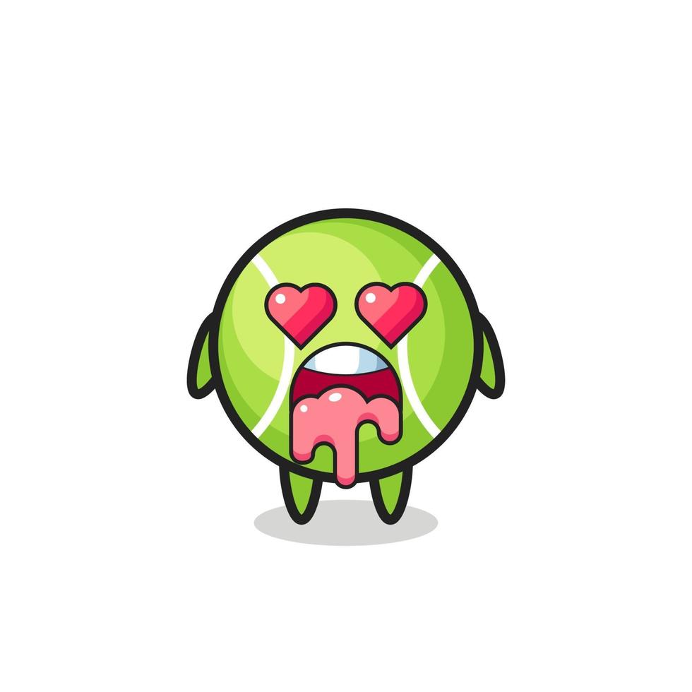 the falling in love expression of a cute tennis ball with heart shaped eyes vector