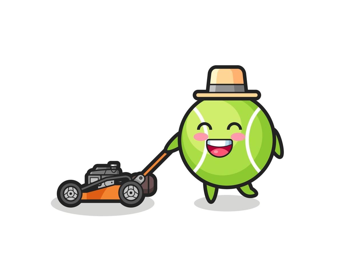 illustration of the tennis ball character using lawn mower vector