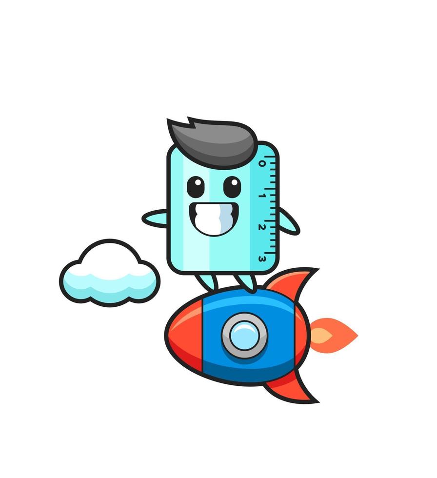 ruler mascot character riding a rocket vector