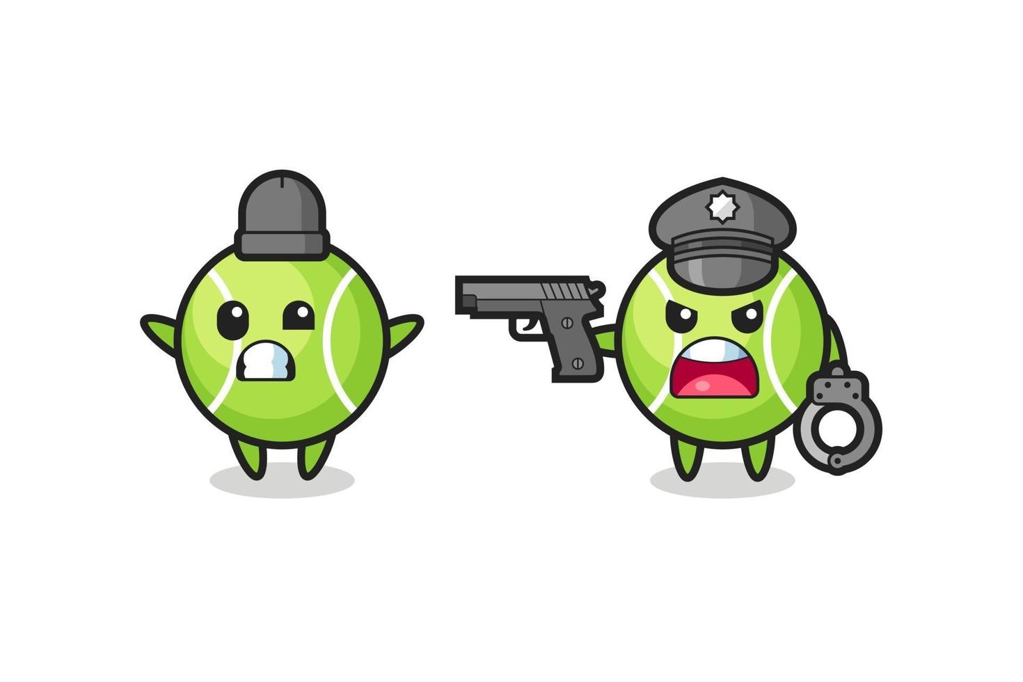 illustration of tennis ball robber with hands up pose caught by police vector