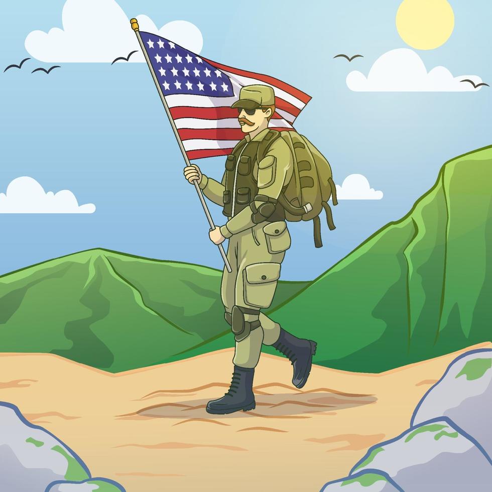 US Army Holds American Flag on Veterans Day vector