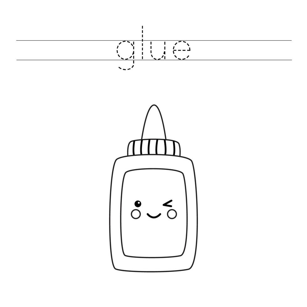 Trace word and color cute kawaii glue. vector