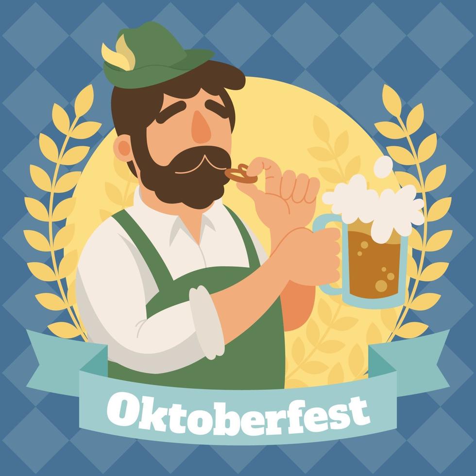 hombre con cerveza celebra oktoberfest vector