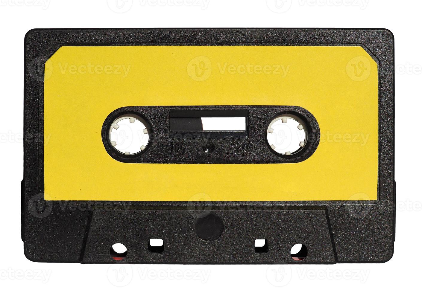 Magnetic tape cassette isolated over white photo