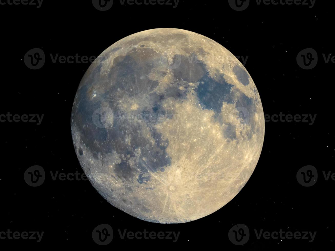 Full moon seen with telescope, starry sky photo