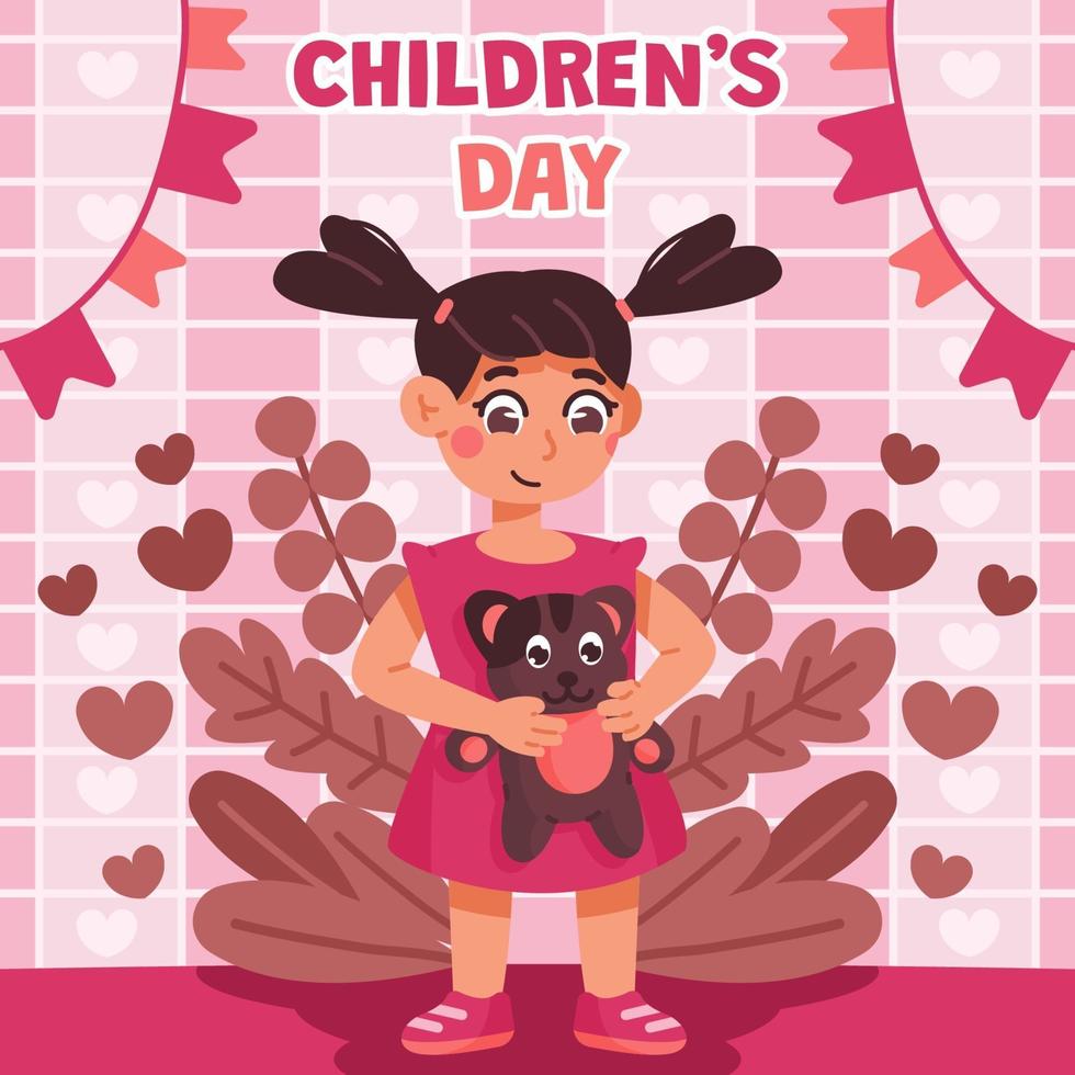 Girl Play with on Doll Children's Day vector