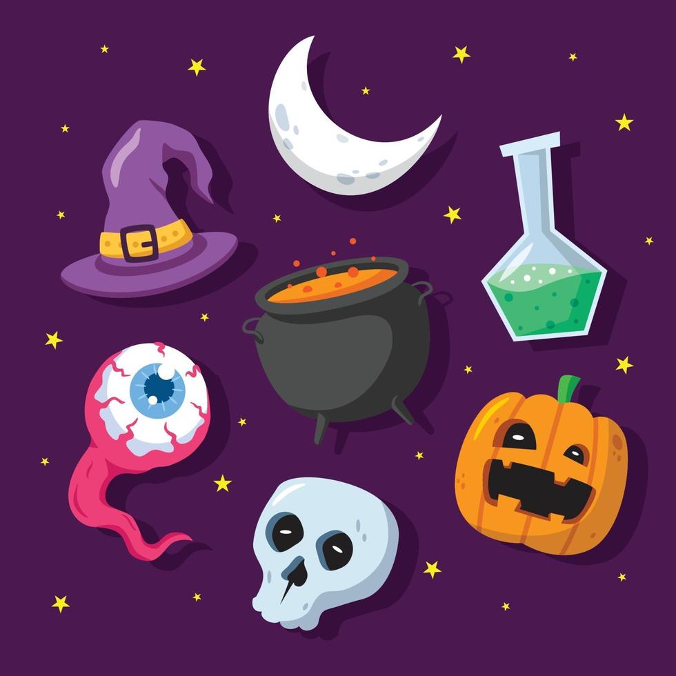 paquete de iconos de dibujos animados de halloween vector