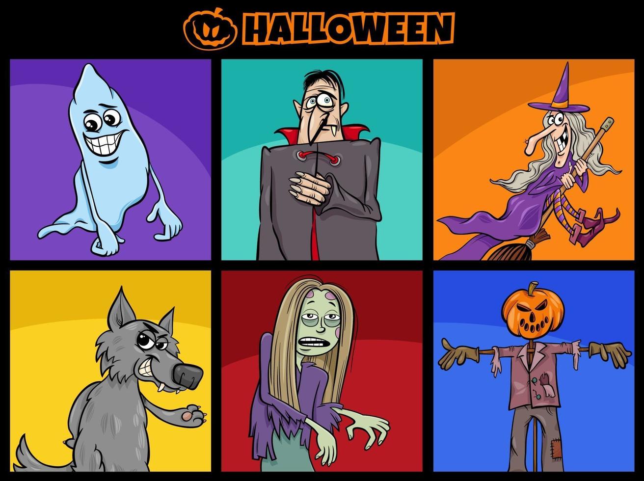 conjunto de personajes de dibujos animados divertidos de vacaciones de halloween vector