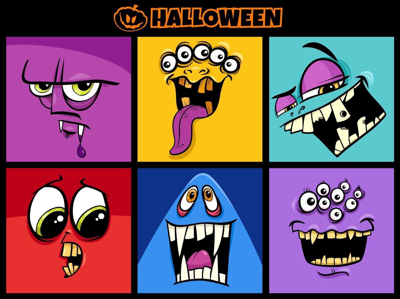 Halloween holiday cartoon monsters characters set vector