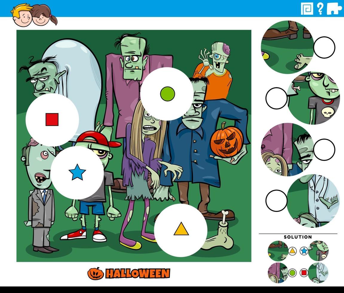 match pieces game for kids with cartoon zombie characters vector