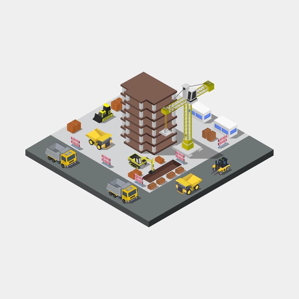 Building under construction isometric illustrated on background vector