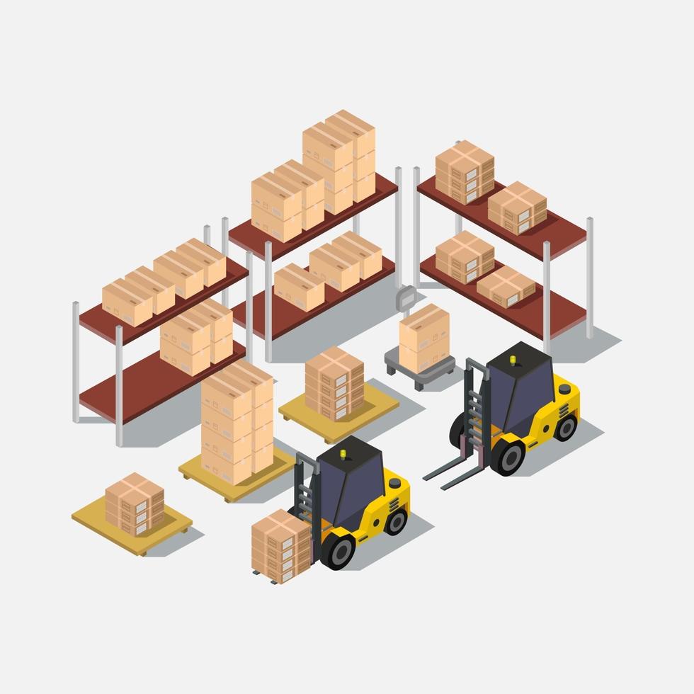 Isometric warehouse illustrated on background vector