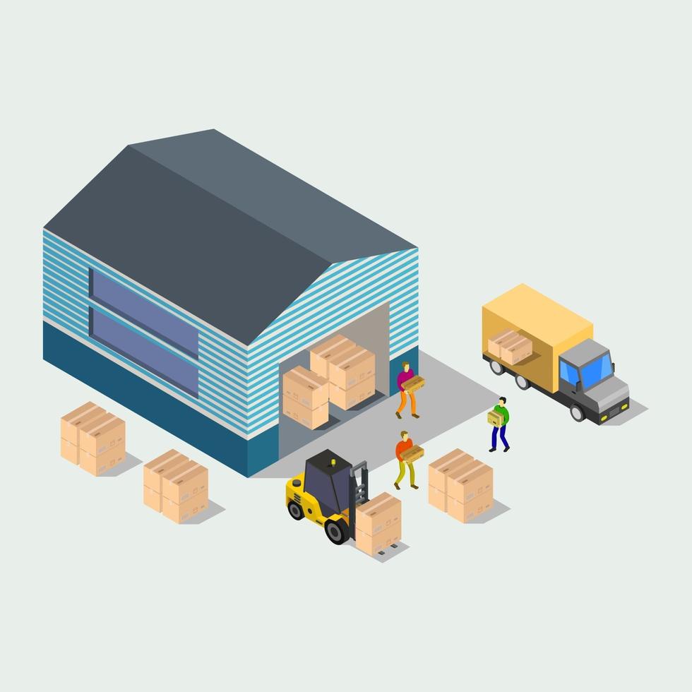 Isometric warehouse illustrated on background vector