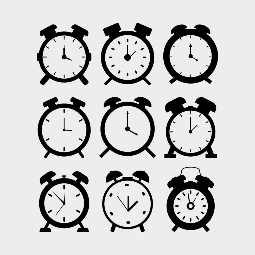 Conjunto de reloj despertador ilustrado sobre fondo blanco. vector
