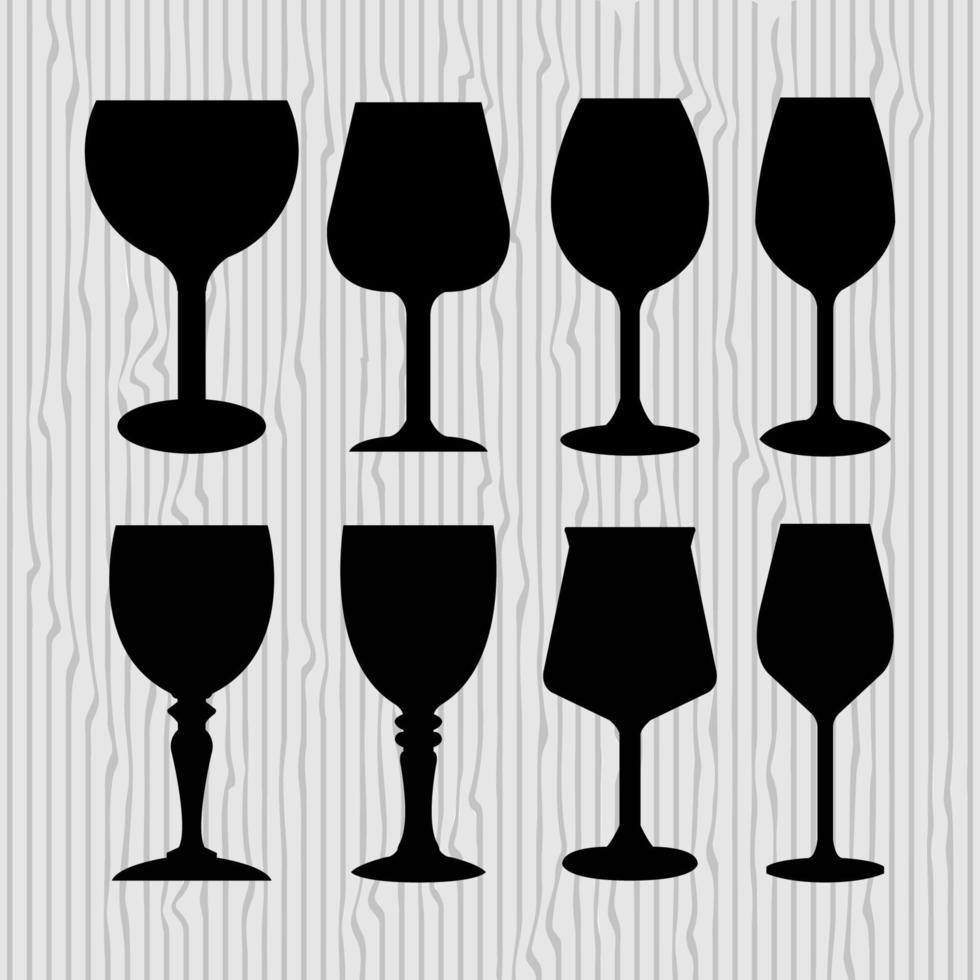 Juego de copas de vino ilustradas sobre fondo blanco. vector