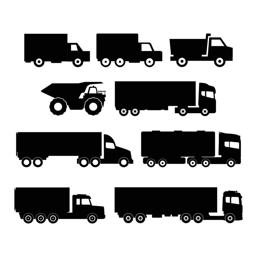 Conjunto de camiones ilustrados sobre un fondo blanco. vector