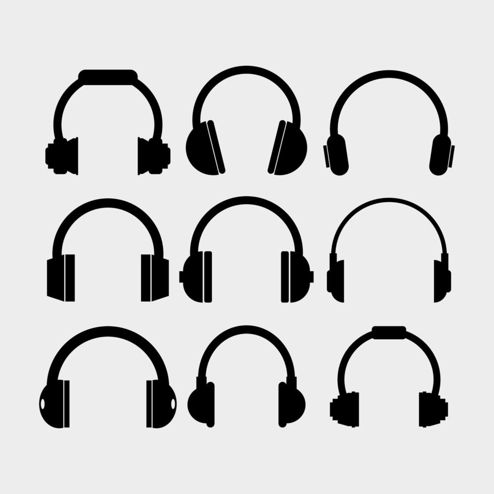 Juego de auriculares musicales ilustrados sobre un fondo blanco. vector