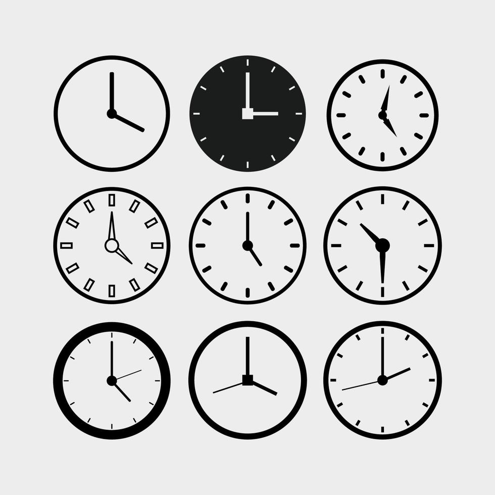 Conjunto de relojes ilustrados sobre fondo blanco. vector