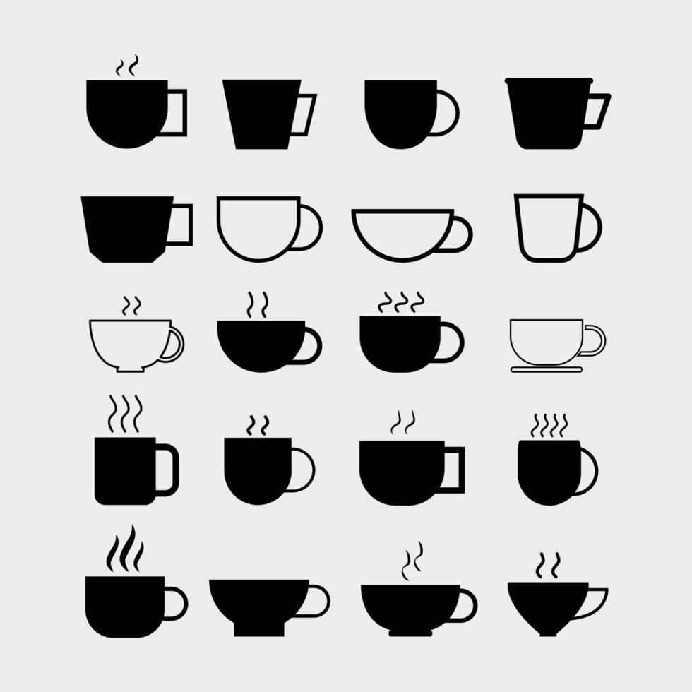 Juego de tazas de café ilustradas sobre fondo blanco. vector