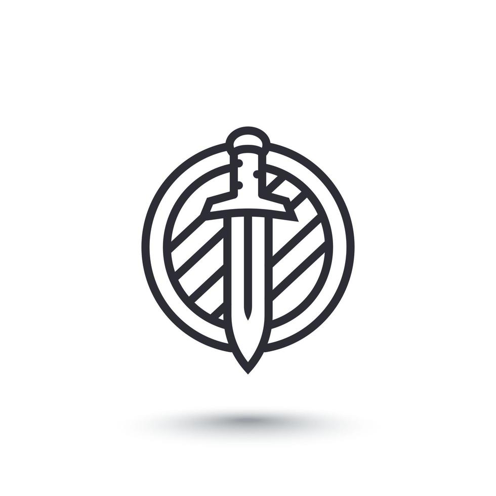 sword and shield line icon on white vector