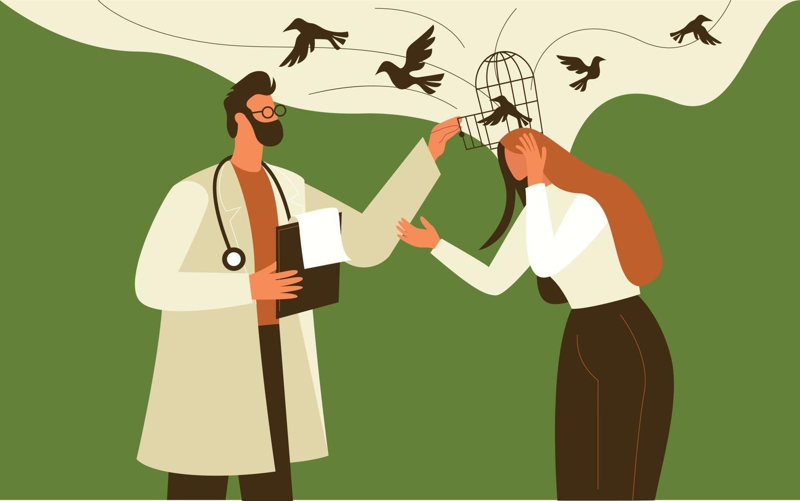 Doctor giving mental support to patient illustration concept vector