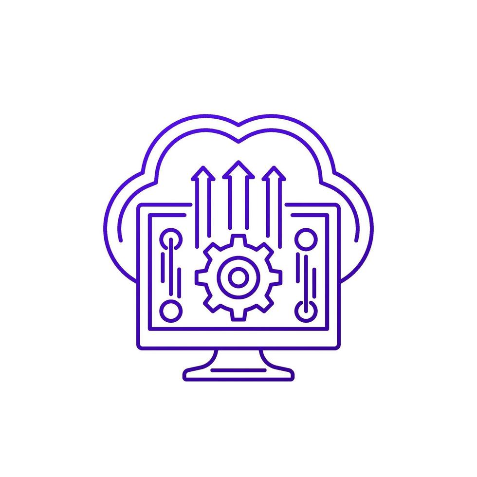 Cloud settings, hosting configuration line icon on white vector