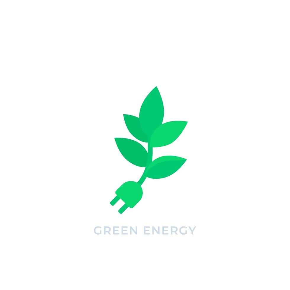 plant with electric plug, green energy vector logo