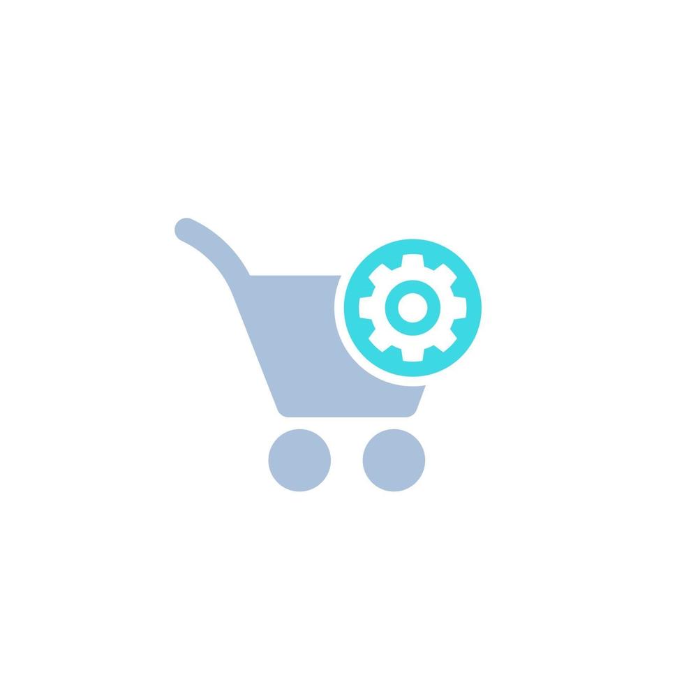order processing, shopping cart with cogwheel icon vector