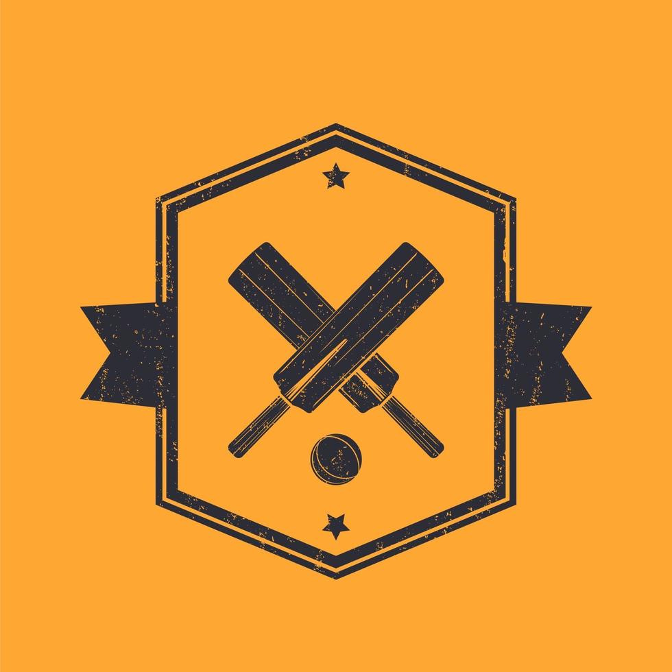 Cricket vintage logo, vector emblem with grunge texture