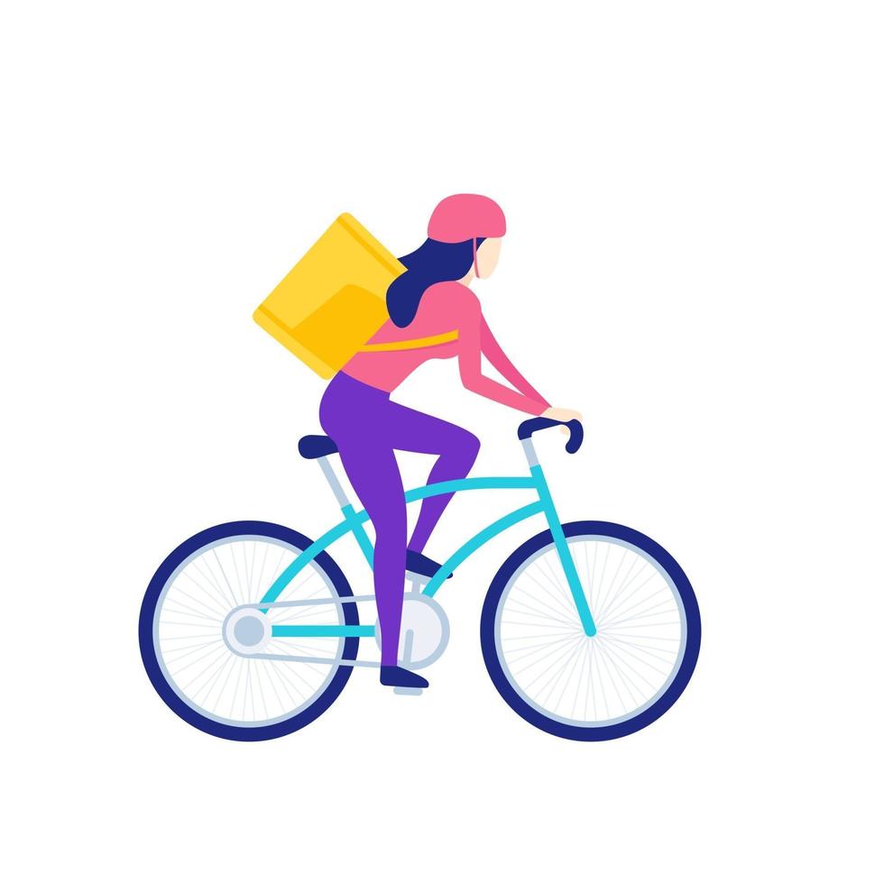 courier riding bicycle, delivery worker on bike isolated on white vector