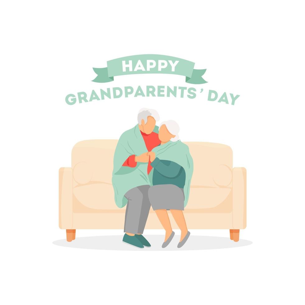 feliz dia de los abuelos. pareja de ancianos sentados en el sofá vector