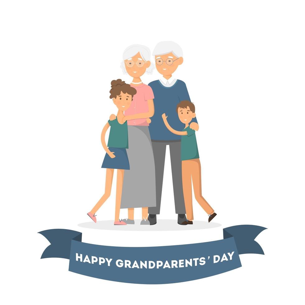 abuelo y abuela con nietos. día de los Abuelos vector