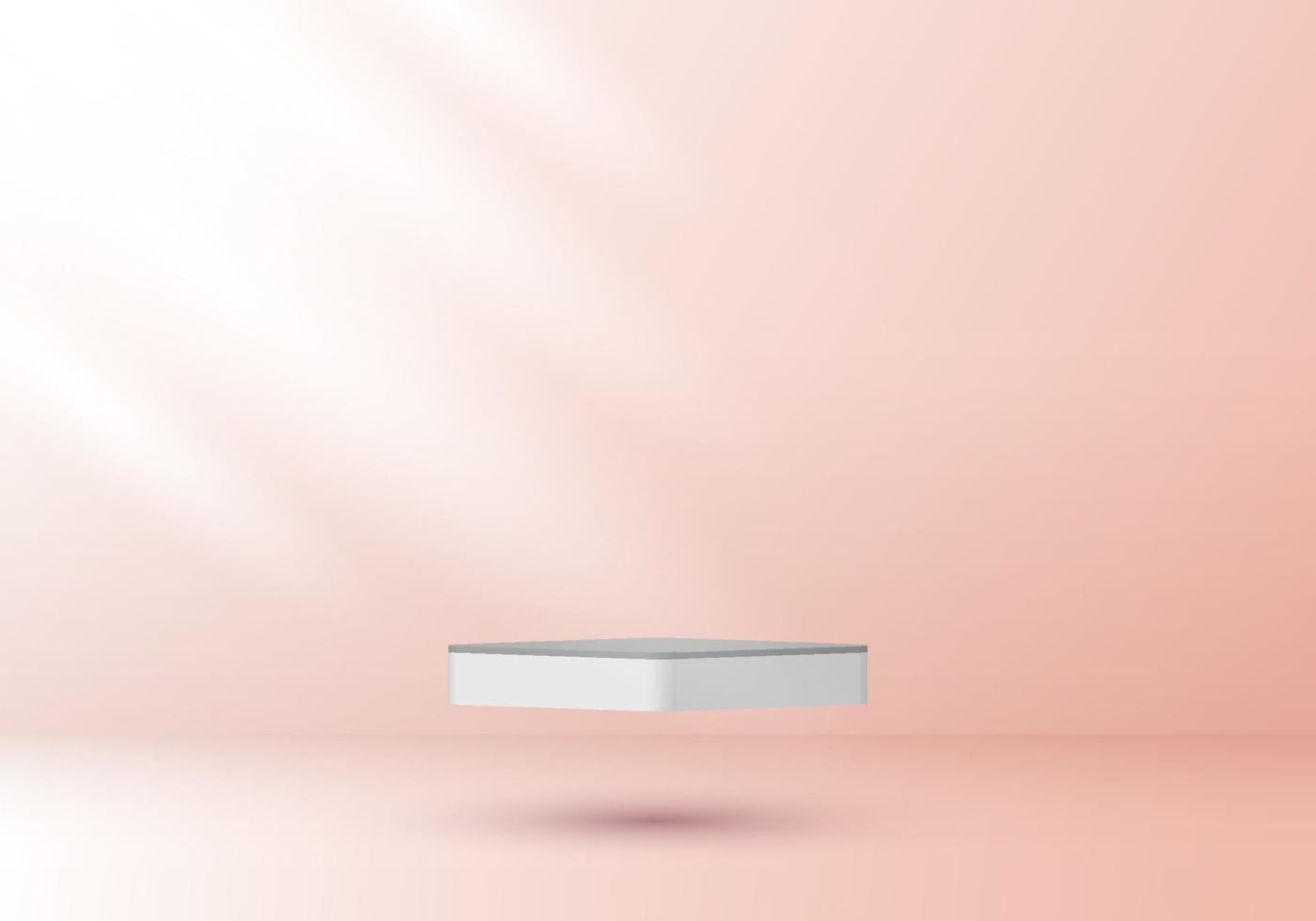 Pedestal gris blanco 3d en el aire sobre fondo rosa e iluminación vector