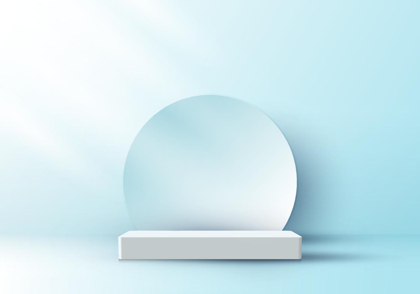 3D display white pedestal circle backdrop blue room background light vector