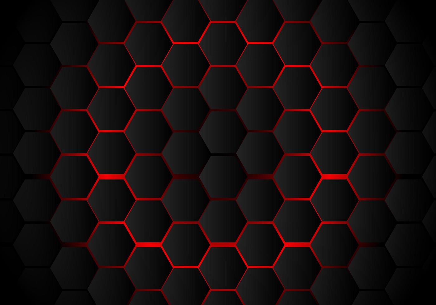 Abstract black hexagon pattern on red neon background technology style vector