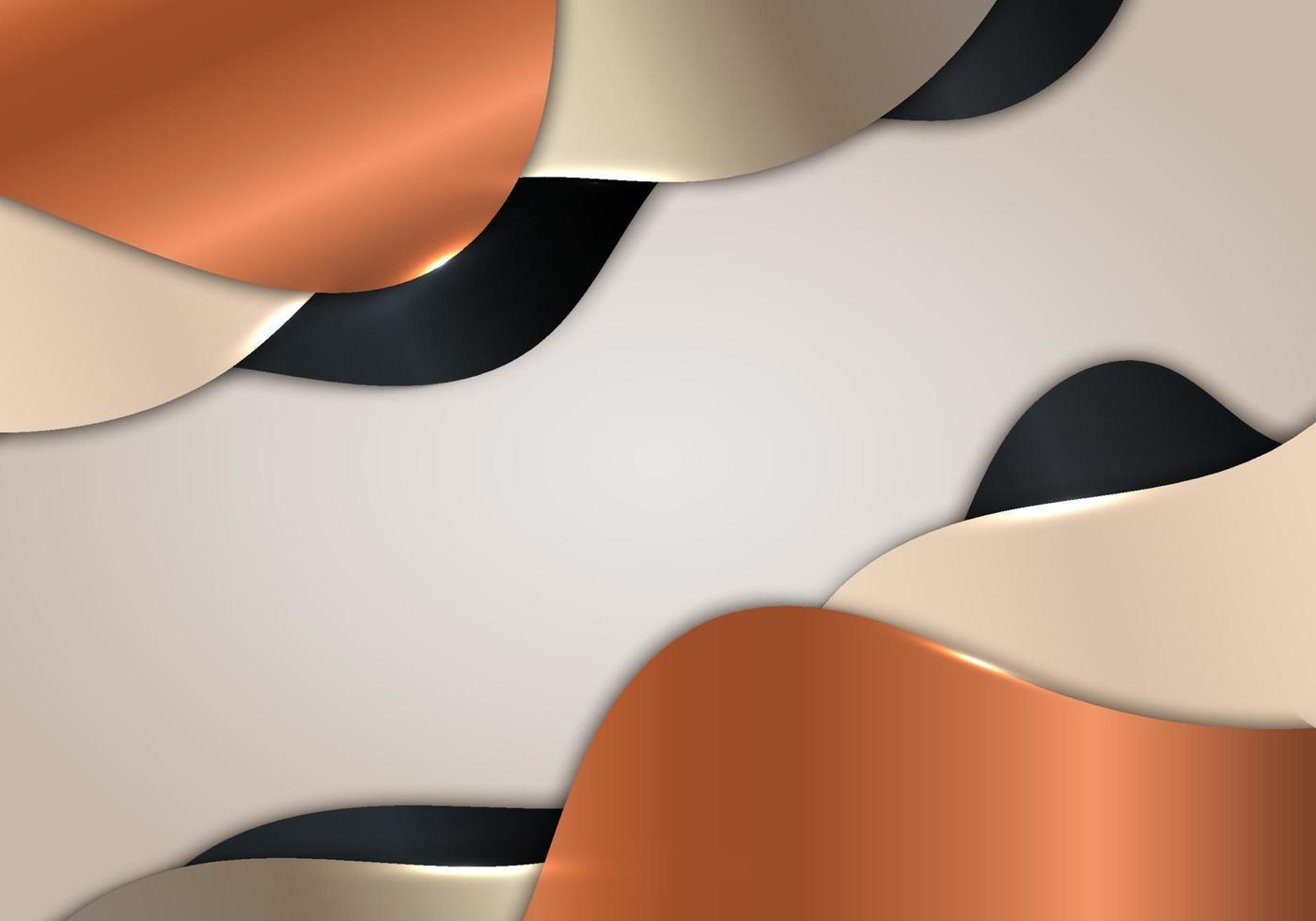 3D golden black copper metallic wave shapes paper cut background vector