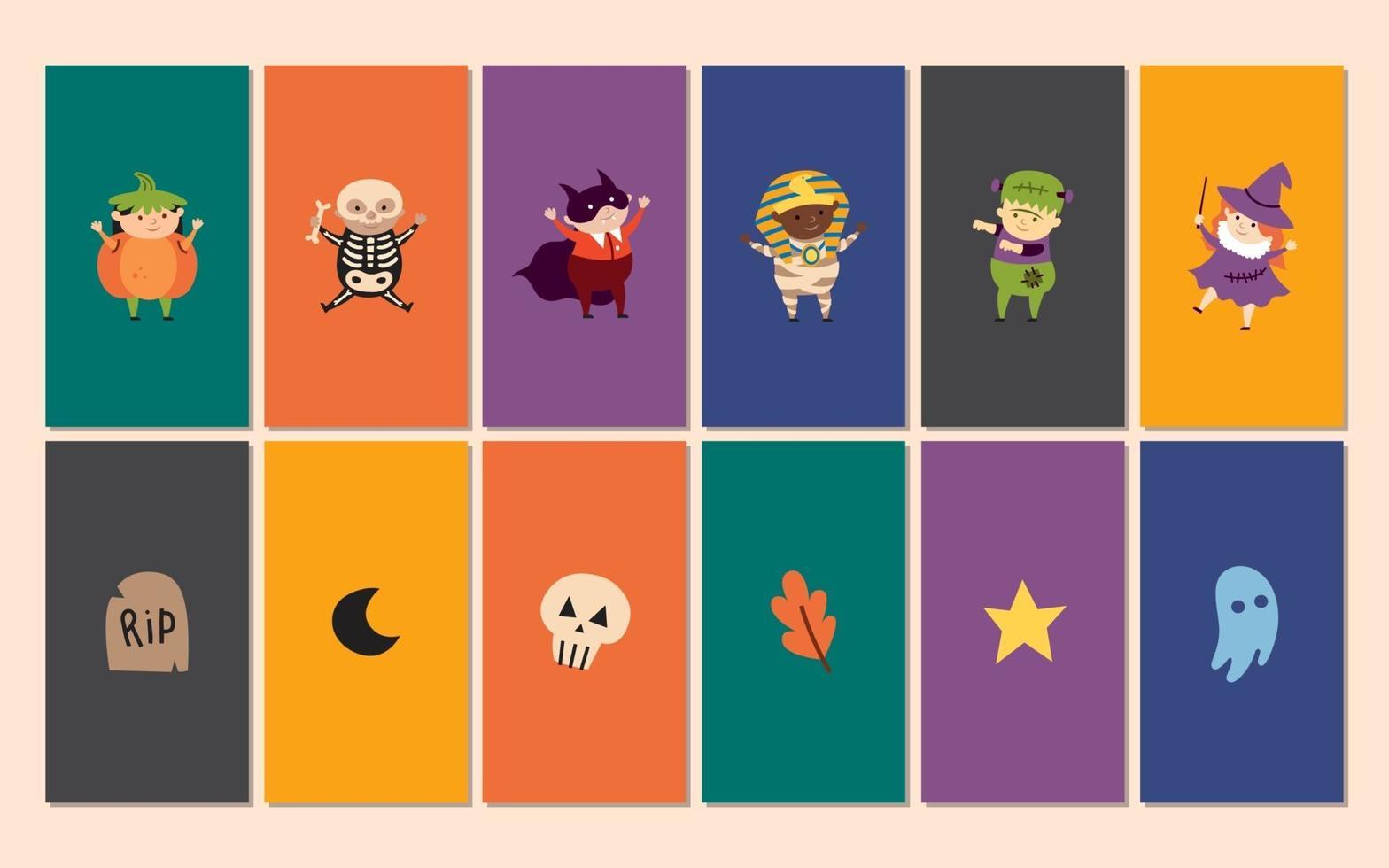 Story icons highlights Halloween Vampire witch skeleton vector