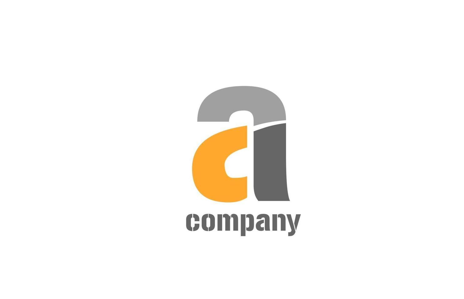 yellow and grey a alphabet logo design icon for business vector