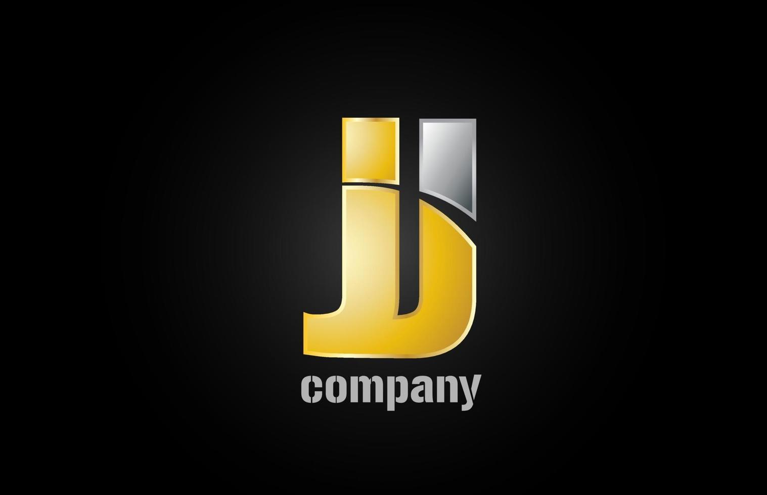 gold silver metal logo j alphabet letter design icon for company vector