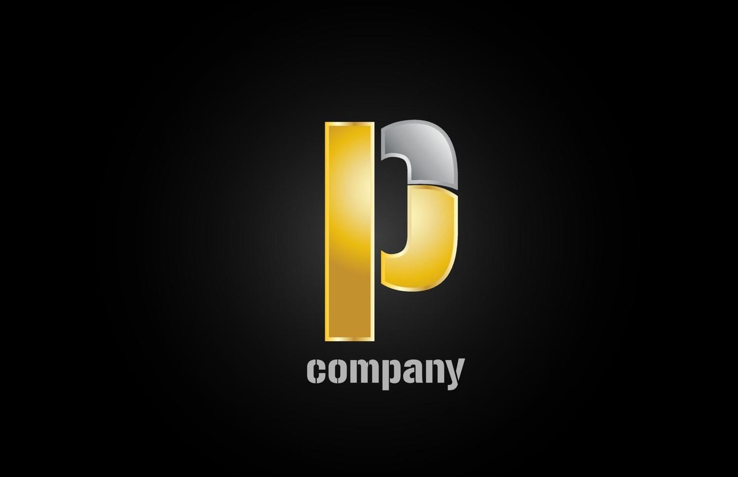 gold silver metal logo p alphabet letter design icon for company vector