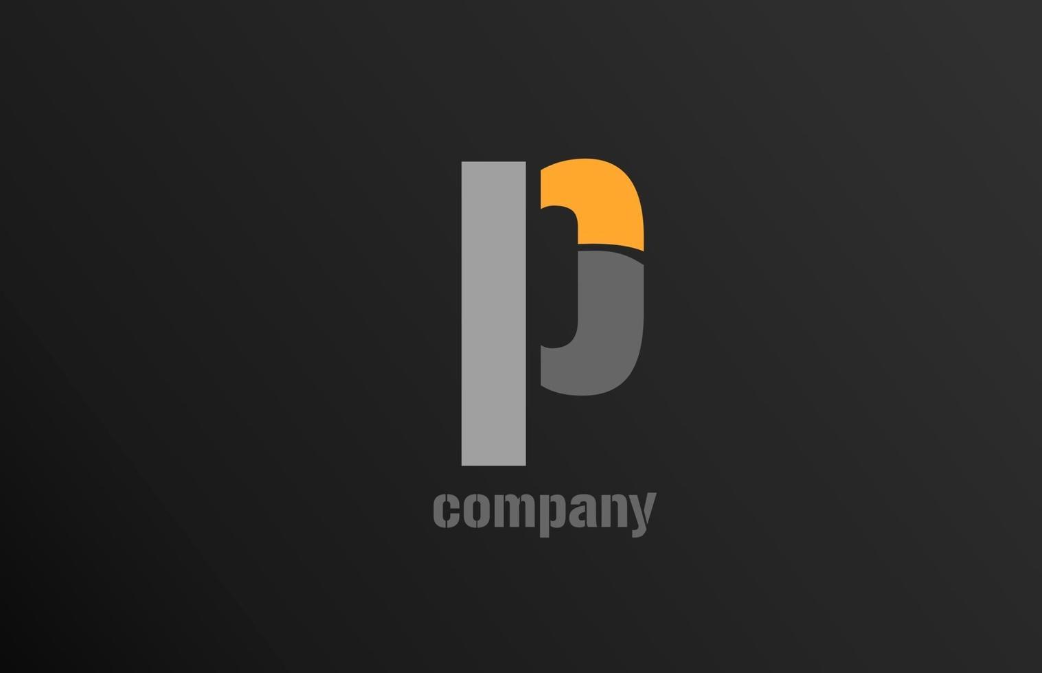 yellow grey letter p alphabet logo design icon for business vector