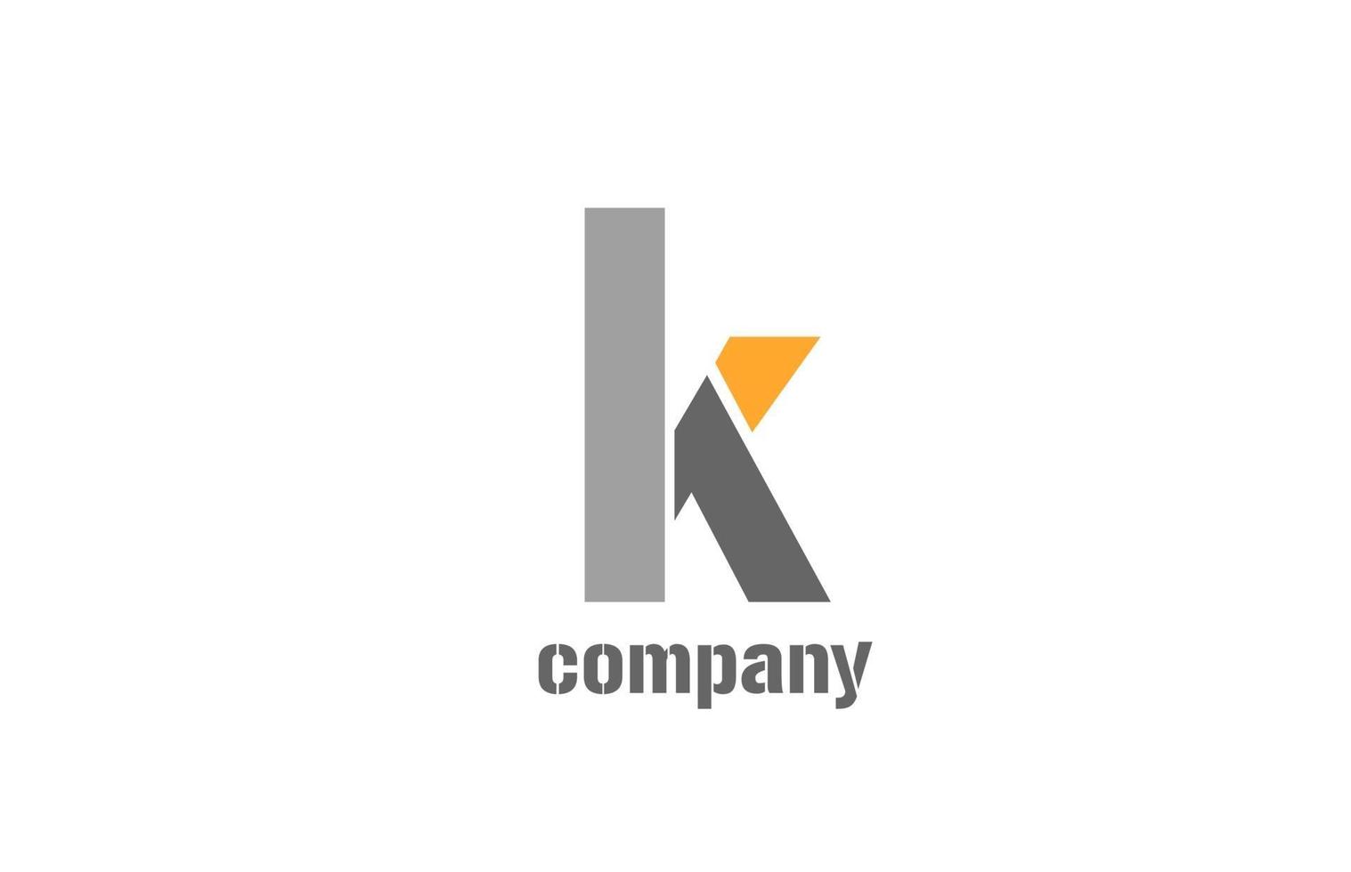 yellow and grey k alphabet logo design icon for business vector