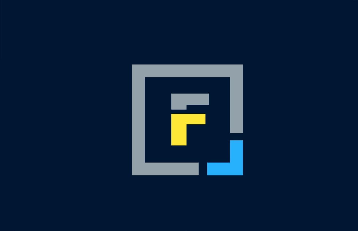 blue yellow letter F alphabet logo design icon for business vector