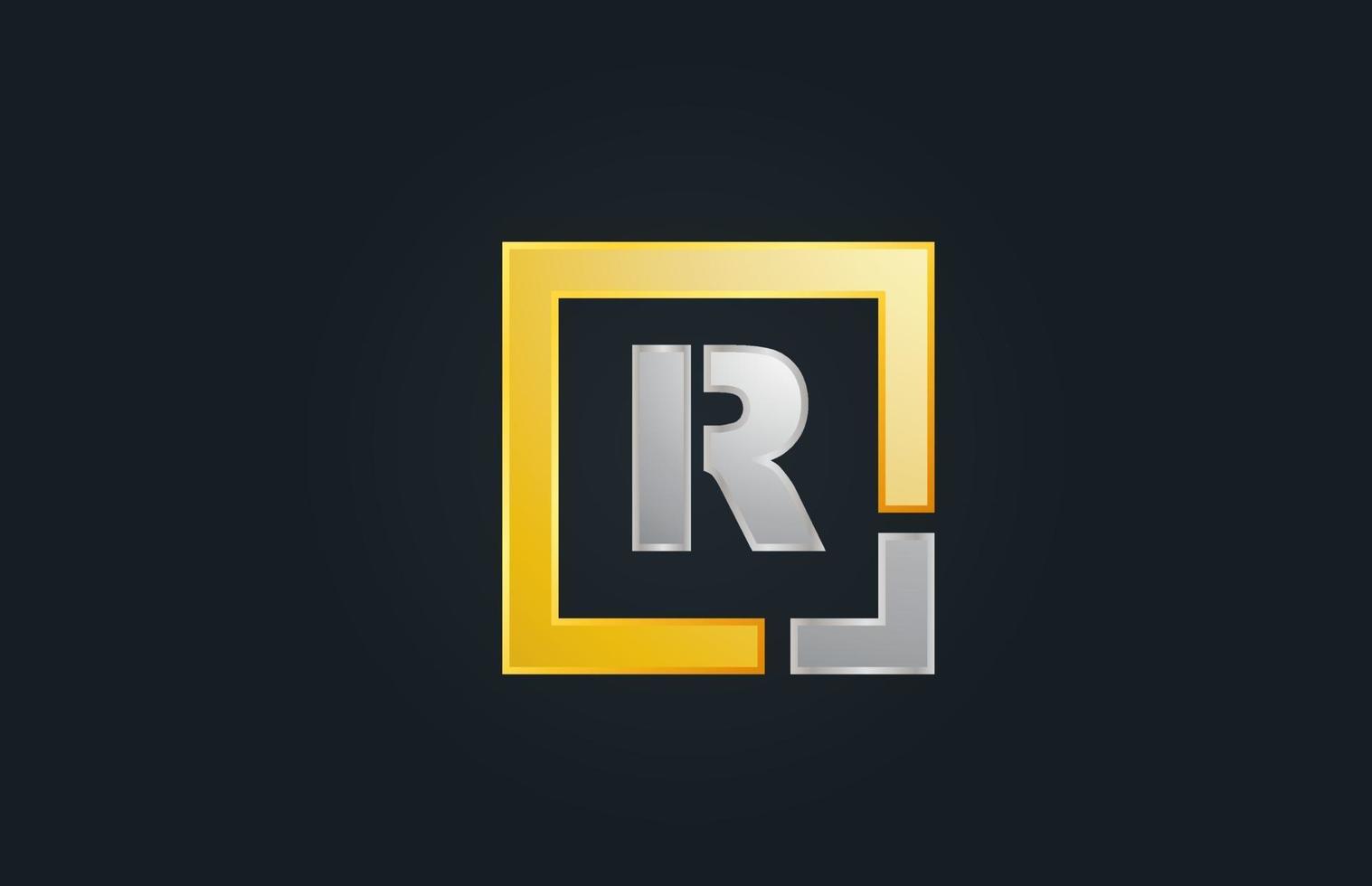 gold silver metal letter R alphabet logo design icon for business vector