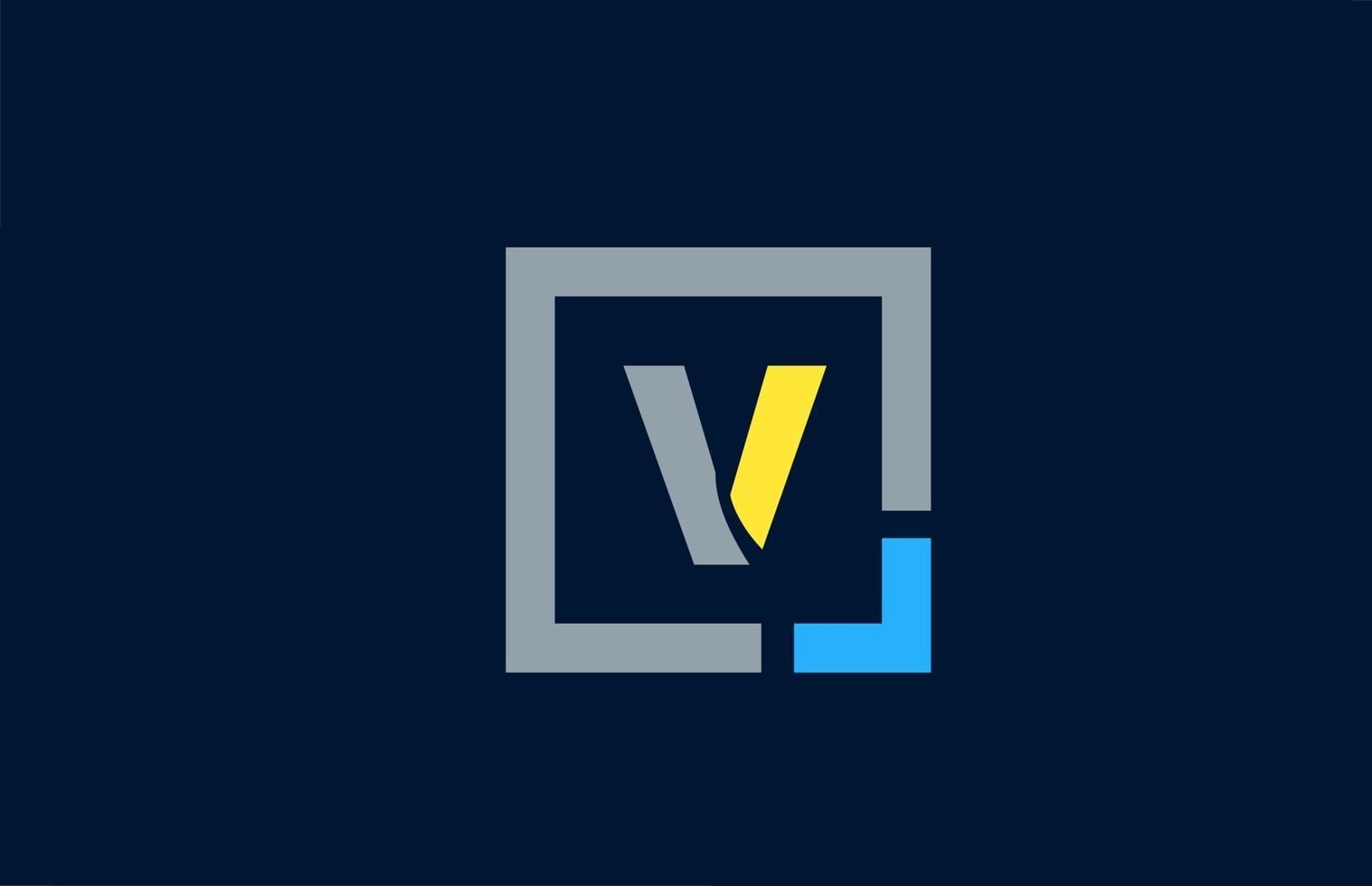 Icono de diseño de logotipo de alfabeto azul amarillo letra v para empresas vector