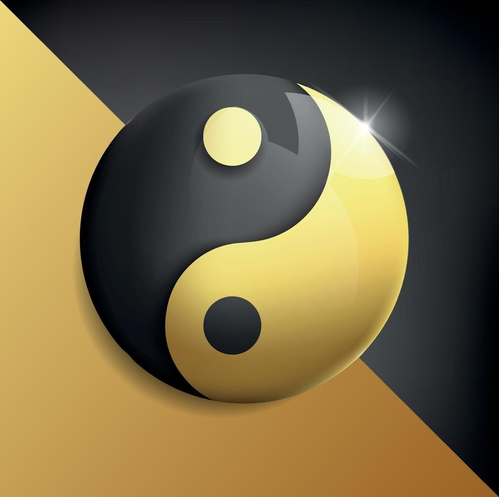 El yin y el yang balance de oro sobre fondo blanco. vector