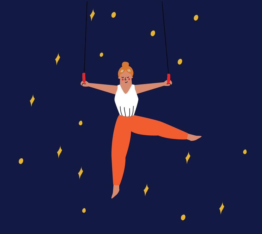 the girl is an aerial gymnast whist on the rings. Acrobatics vector